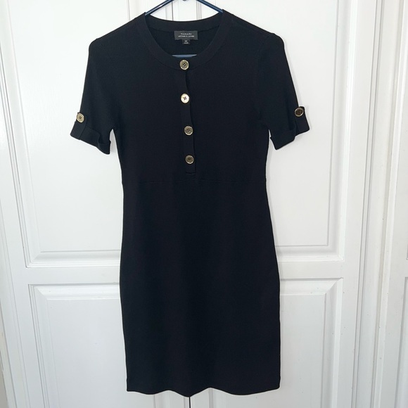 Tahari ASL Black Mini Dress with Gold Buttons XS Silk/Cotton Blend - Picture 4 of 9